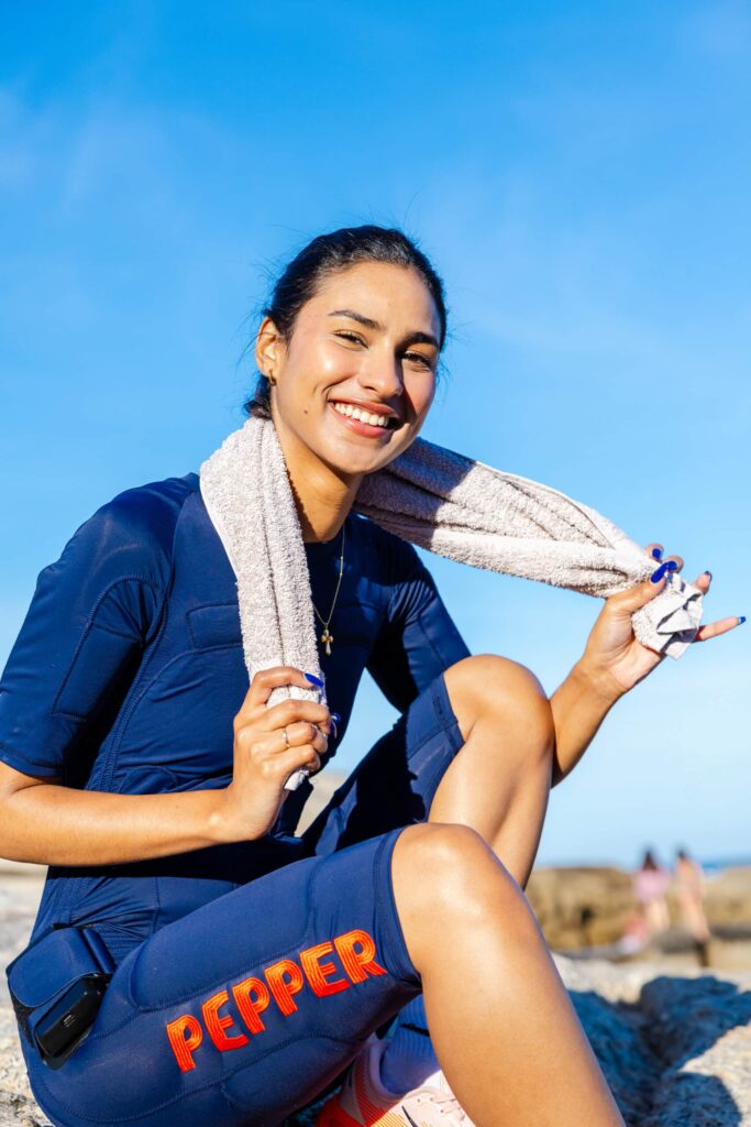 PEPPER EMS suit smiling woman