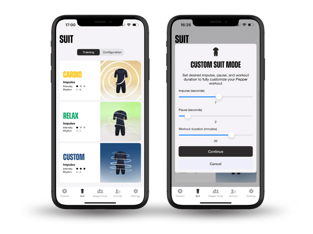 PEPPER EMS App individueller Anzug Modus